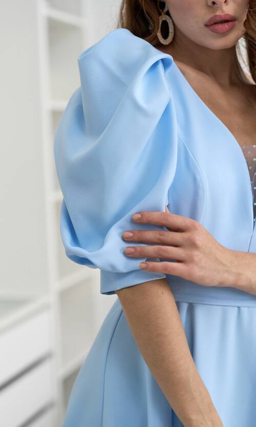 Коктейльна Сукня Прозора Спина 24049 Блакитна