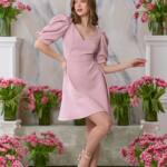 Коктейльна Коротка Сукня зі Стразами 24118 Рожева