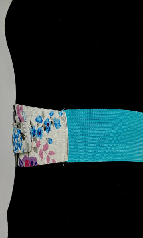 Пояс Екошкіра Квітковий Принт Р-6/87 Бірюза