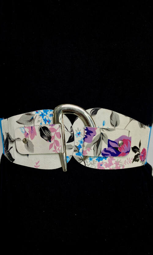 Пояс Екошкіра Квітковий Принт Р-6/87 Блакитний