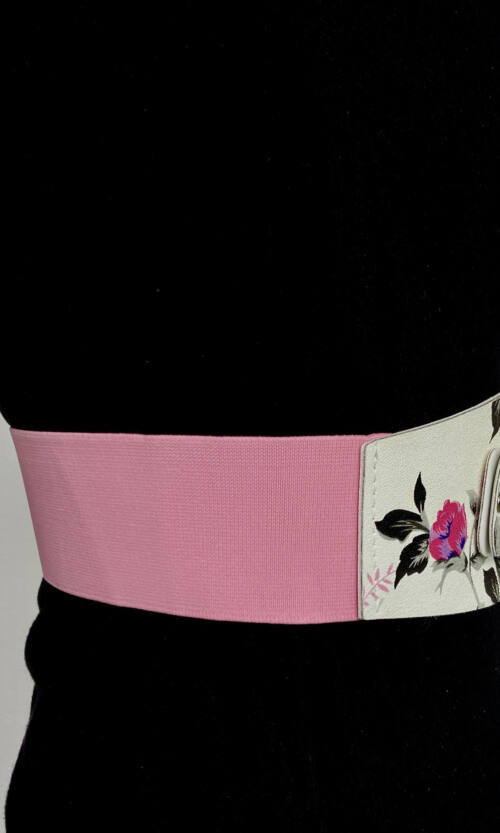 Пояс Екошкіра Квітковий Принт Р-6/87 Рожевий