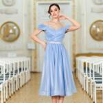 Коктейльна сукня міді з драпірованим ліфом 26019 Синя