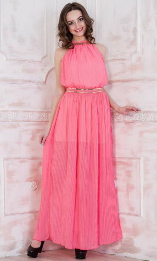 Повсякденне плаття шифон максі 3189 Персикове