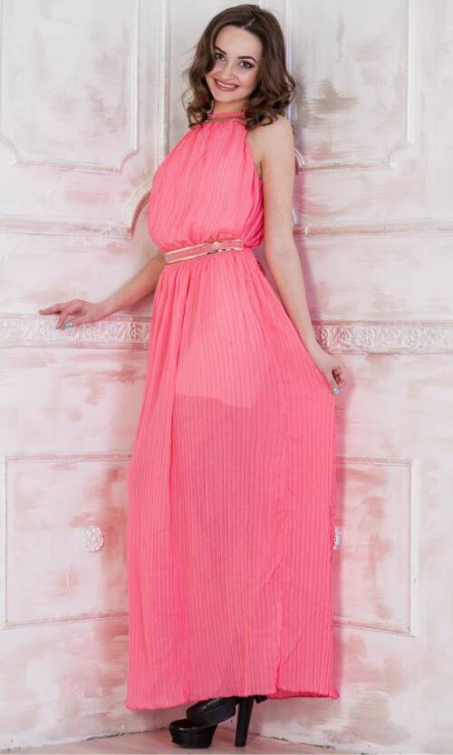 Повсякденне плаття шифон максі 3189 Персикове