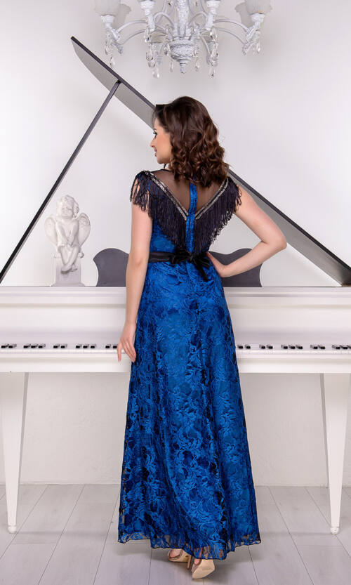 Вечірня Сукня Гіпюр Бахрома 9046 Електрик