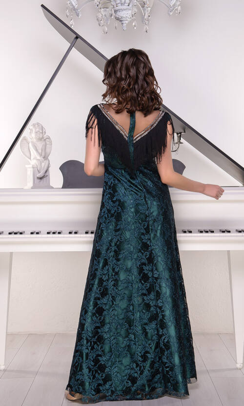 Вечірня Сукня Гіпюр Бахрома 9046 Зелена