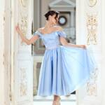 Коктейльна сукня міді з органзи з шовковим сяйвом 26014 Блакитна