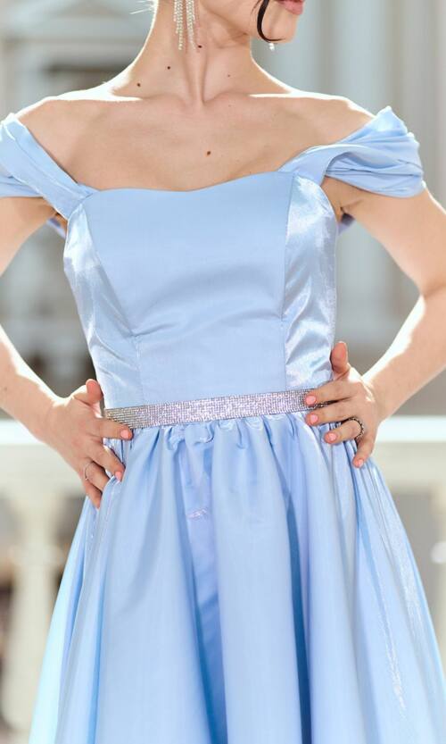 Коктейльна сукня міді з органзи з шовковим сяйвом 26014 Блакитна