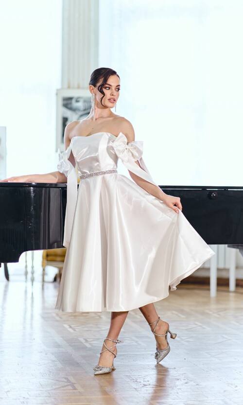 Корсетна сукня з бантами на плечах 26004 Молочна