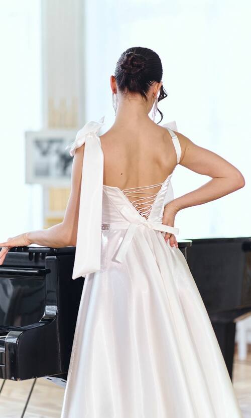 Корсетна сукня з бантами на плечах 26004 Молочна