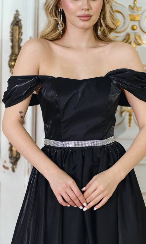 Коктейльна сукня міді з органзи з шовковим сяйвом 26014 Чорна