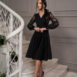 Коктейльна Сукня Рукава Вишивка 22088 Чорна