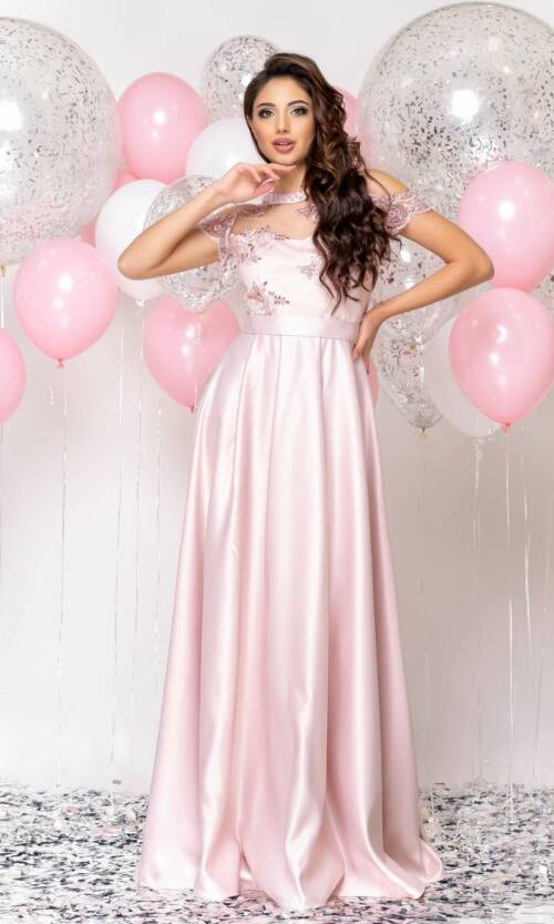 Вечірня сукня Атлас Максі 20002 Рожевий