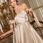 Корсетна сукня з бантами на плечах 26004 Кремова