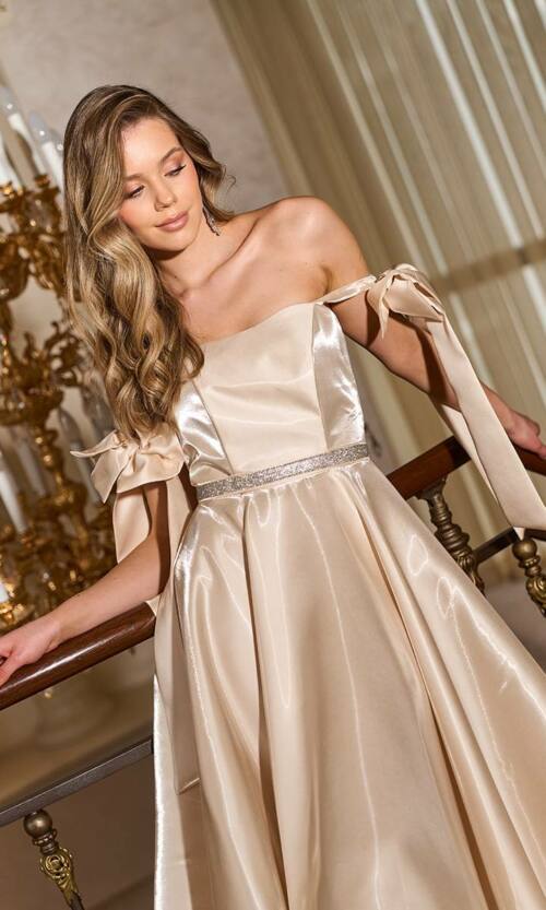 Корсетна сукня з бантами на плечах 26004 Кремова