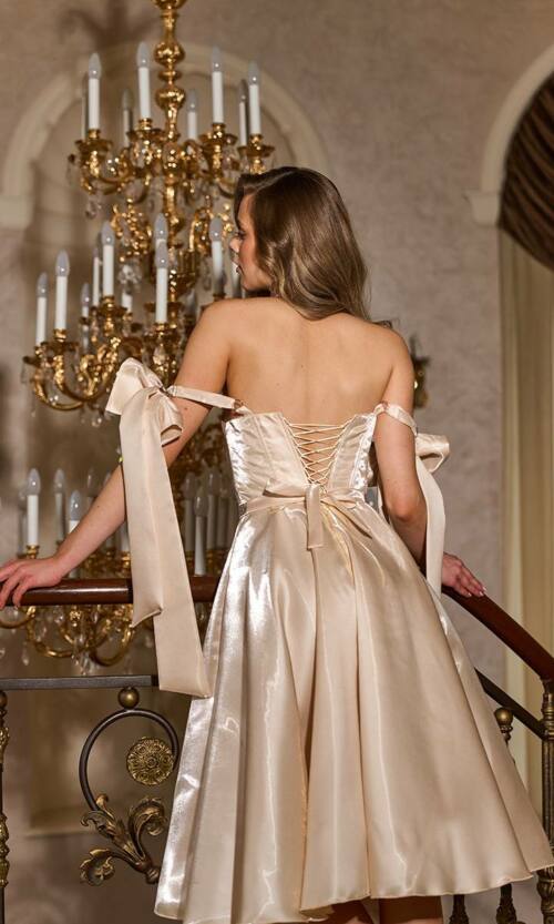 Корсетна сукня з бантами на плечах 26004 Кремова