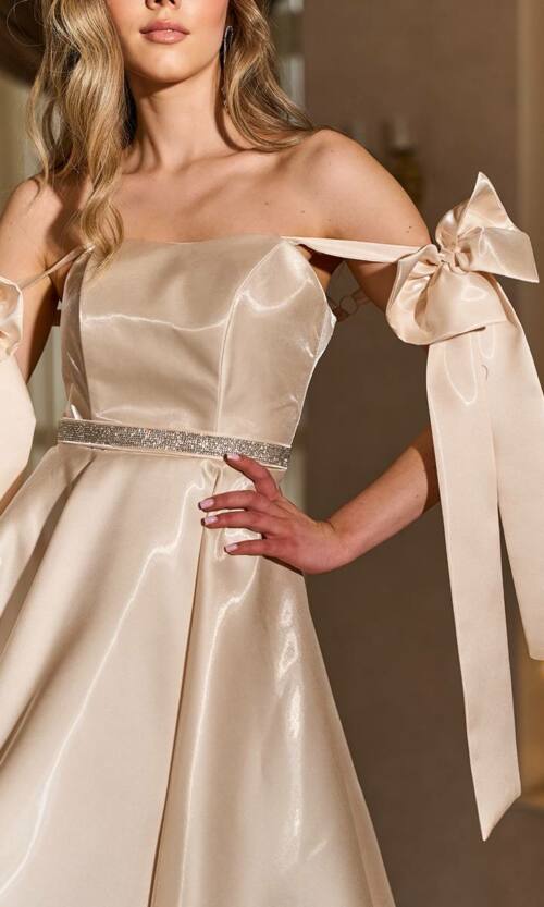 Корсетна сукня з бантами на плечах 26004 Кремова