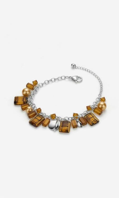 Жіночий браслет з підвісками у бурштинових відтінках 26501 Сріблястий