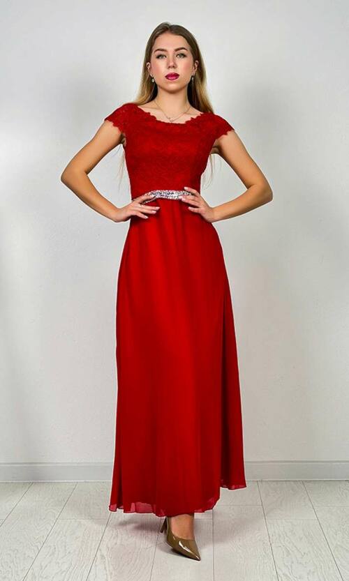 Вечірня Сукня Атлас Шифон 6107 Червона