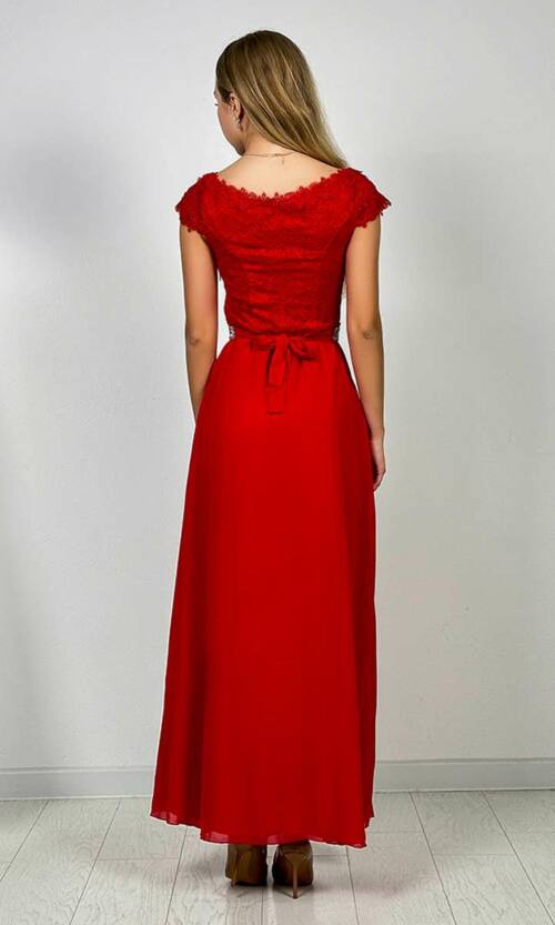 Вечірня Сукня Атлас Шифон 6107 Червона