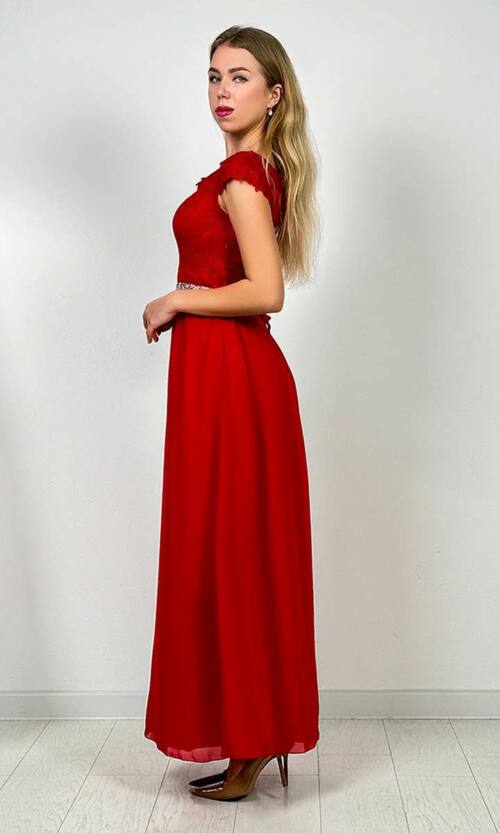 Вечірня Сукня Атлас Шифон 6107 Червона