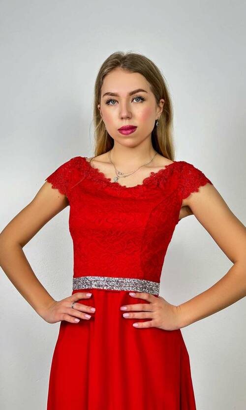 Вечірня Сукня Атлас Шифон 6107 Червона