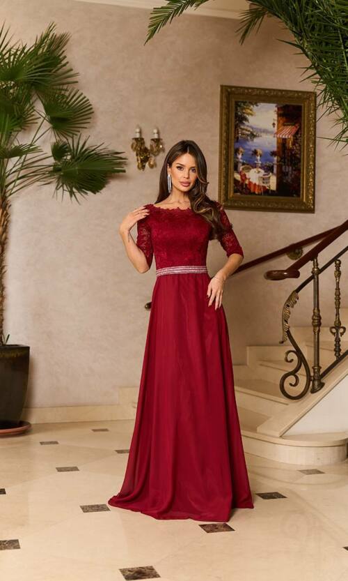 Вечірня Сукня Гіпюр Шифон 6011 Бордова
