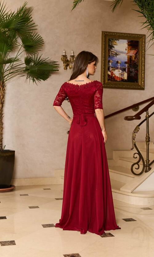 Вечірня Сукня Гіпюр Шифон 6011 Бордова