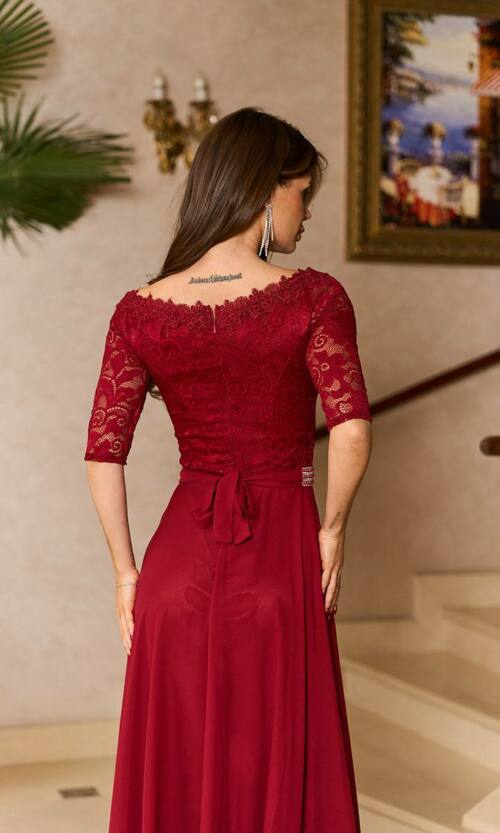 Вечірня Сукня Гіпюр Шифон 6011 Бордова