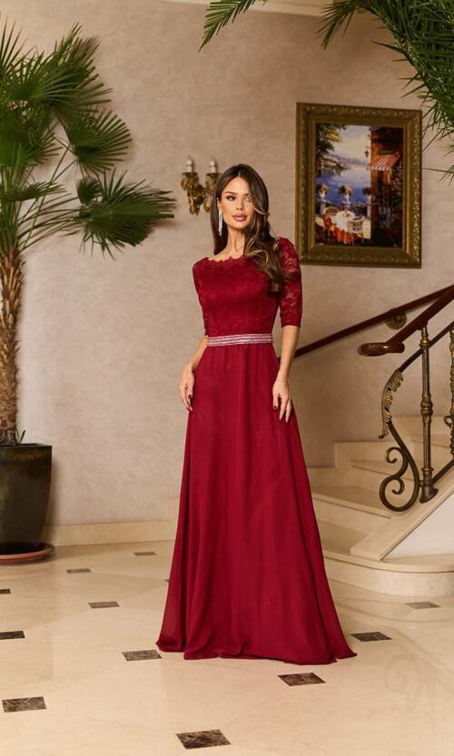 Вечірня Сукня Гіпюр Шифон 6011 Бордова