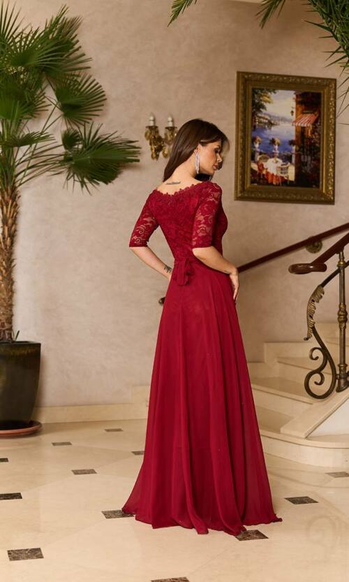 Вечірня Сукня Гіпюр Шифон 6011 Бордова