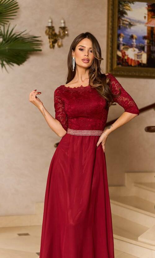 Вечірня Сукня Гіпюр Шифон 6011 Бордова