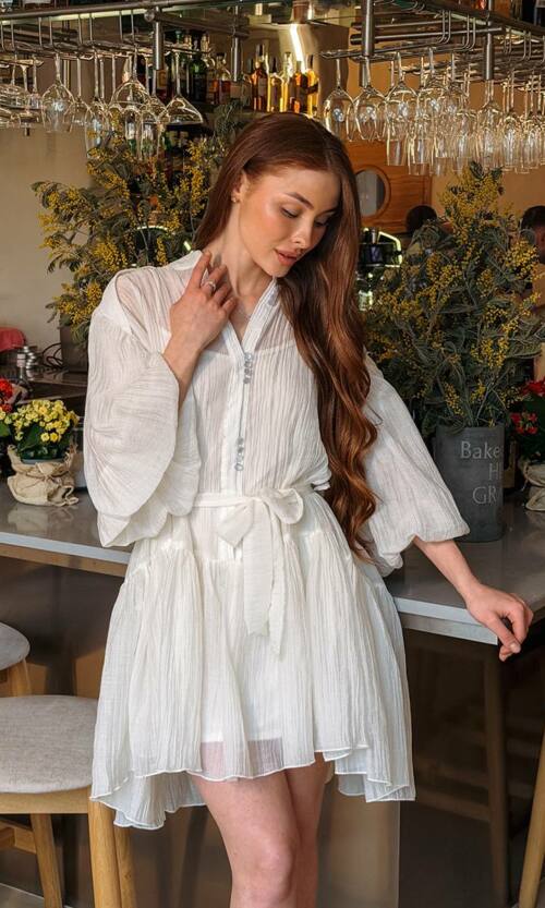 Сукня комбінація з повітряним верхом 26021 Молочна