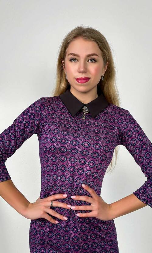 Повсякденна Приталена Сукня Комір 5267 Фіолетова