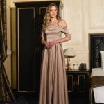 Вечірня сукня максі з драпірованим ліфом 26015 Бежева