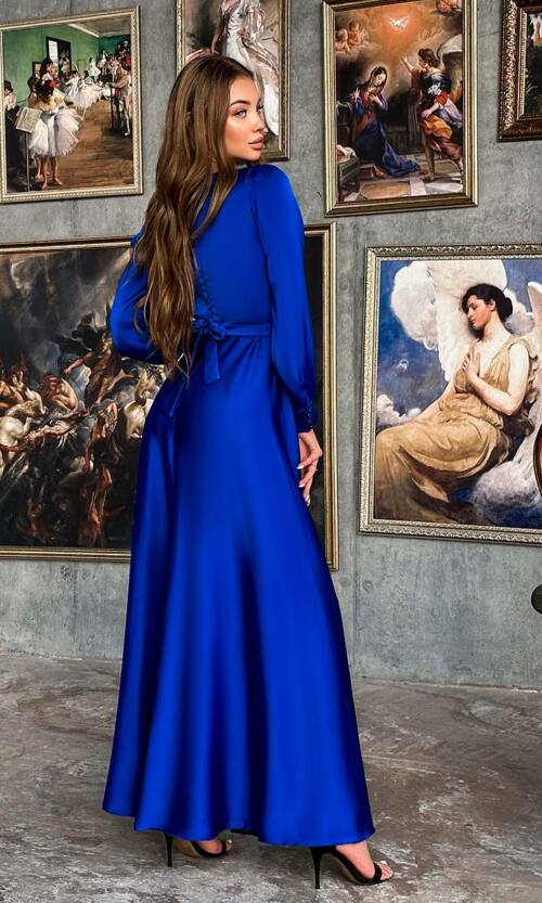 Вечірня сукня атлас шовк 23057 Електрик