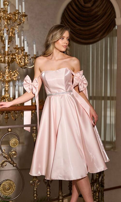 Корсетна сукня з бантами на плечах 26004 Рожева