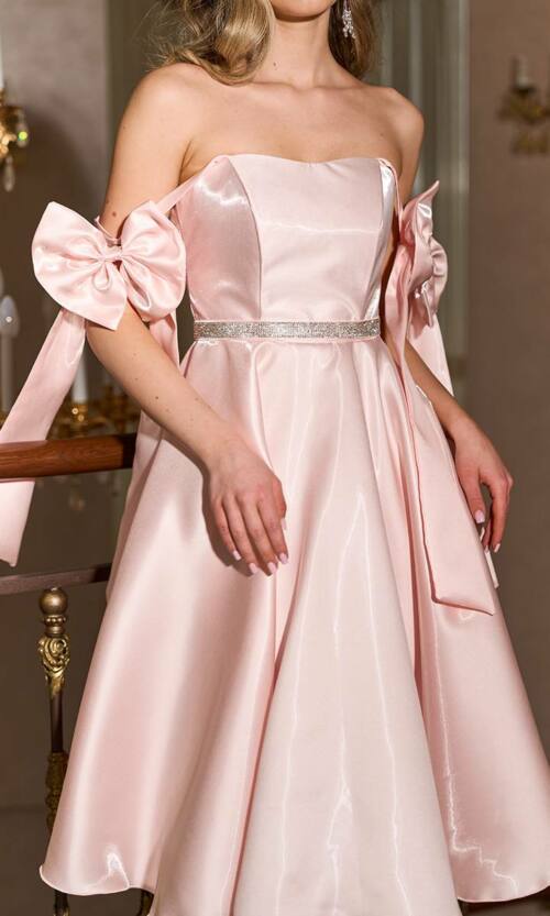 Корсетна сукня з бантами на плечах 26004 Рожева