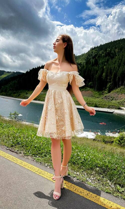 Коктейльна Сукня "Ніжний Гіпюр" 24036 Бежева