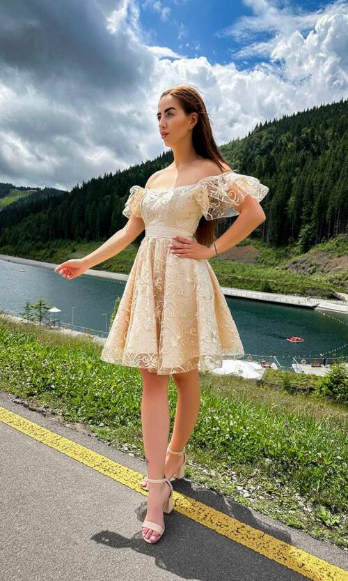 Коктейльна Сукня "Ніжний Гіпюр" 24036 Бежева