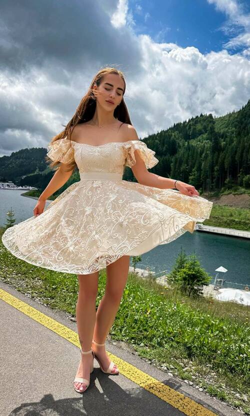 Коктейльна Сукня "Ніжний Гіпюр" 24036 Бежева