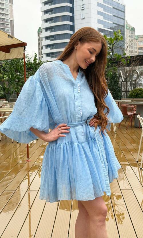 Сукня комбінація з повітряним верхом 26021 Блакитна