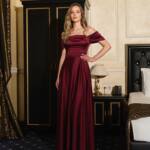 Вечірня сукня максі з драпірованим ліфом 26015 Бордова