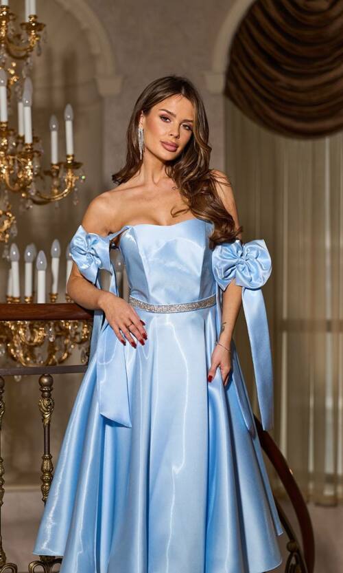 Корсетна сукня з бантами на плечах 26004 Блакитна