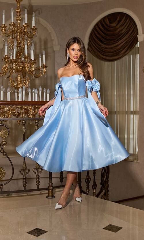 Корсетна сукня з бантами на плечах 26004 Блакитна