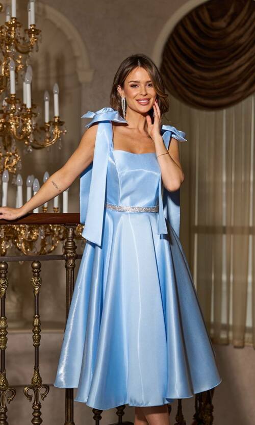 Корсетна сукня з бантами на плечах 26004 Блакитна