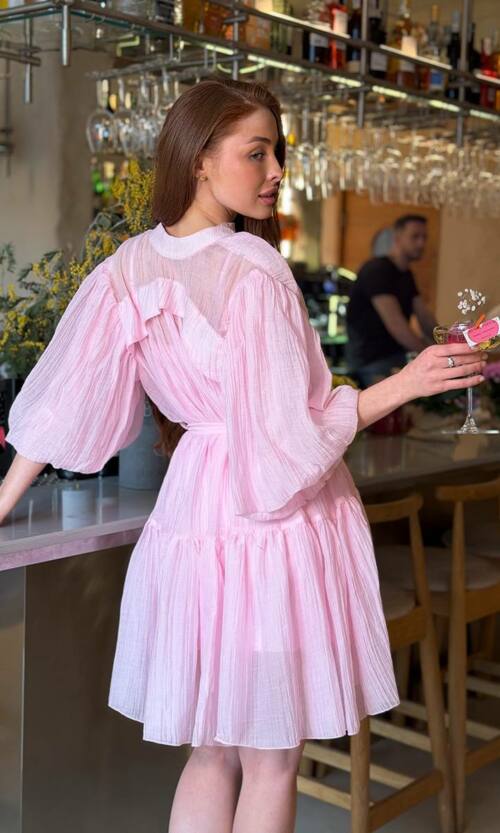 Сукня комбінація з повітряним верхом 26021 Рожева