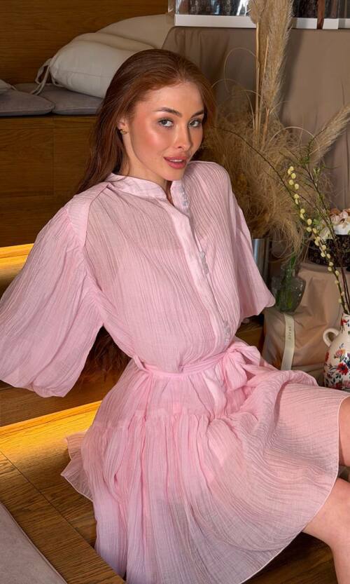 Сукня комбінація з повітряним верхом 26021 Рожева