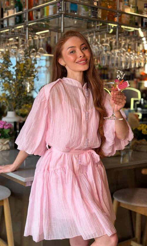 Сукня комбінація з повітряним верхом 26021 Рожева