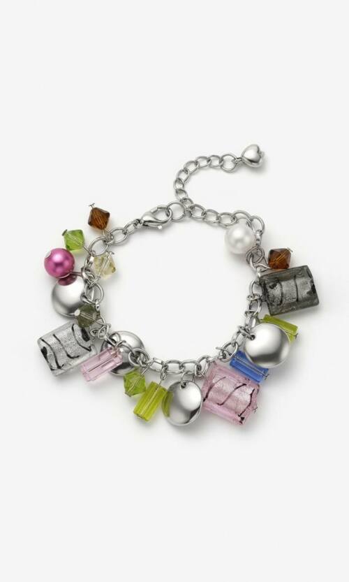 Яскравий браслет з шармами та підвісками 26504 Сріблястий